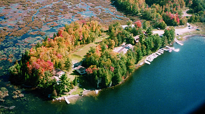 Aerial view of the marina and resort